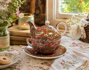 The Leonardo collection Teapot for one set, William Morris Strawberry thief pattern, Tea lover gift