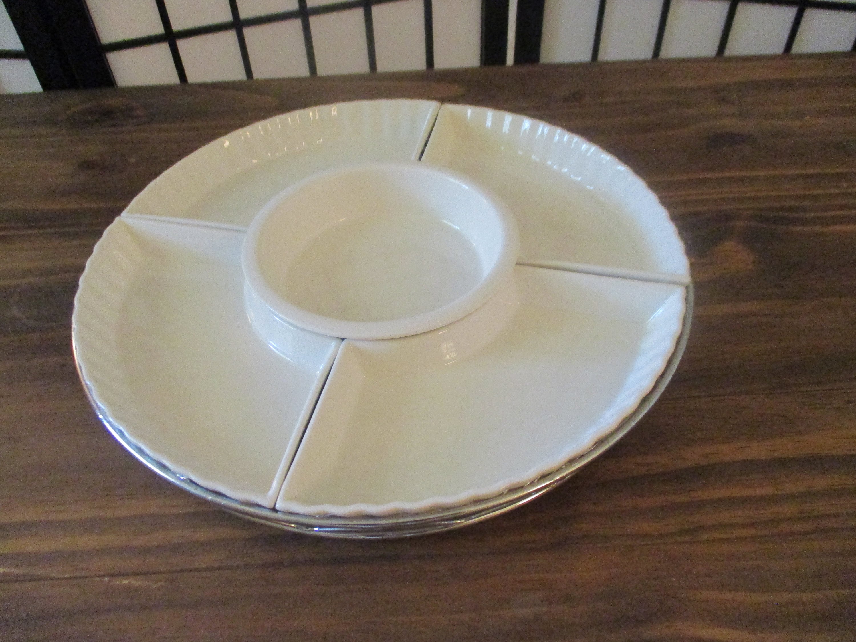 Vintage lazy Susan with pewter and ceramic plates serving Etsy