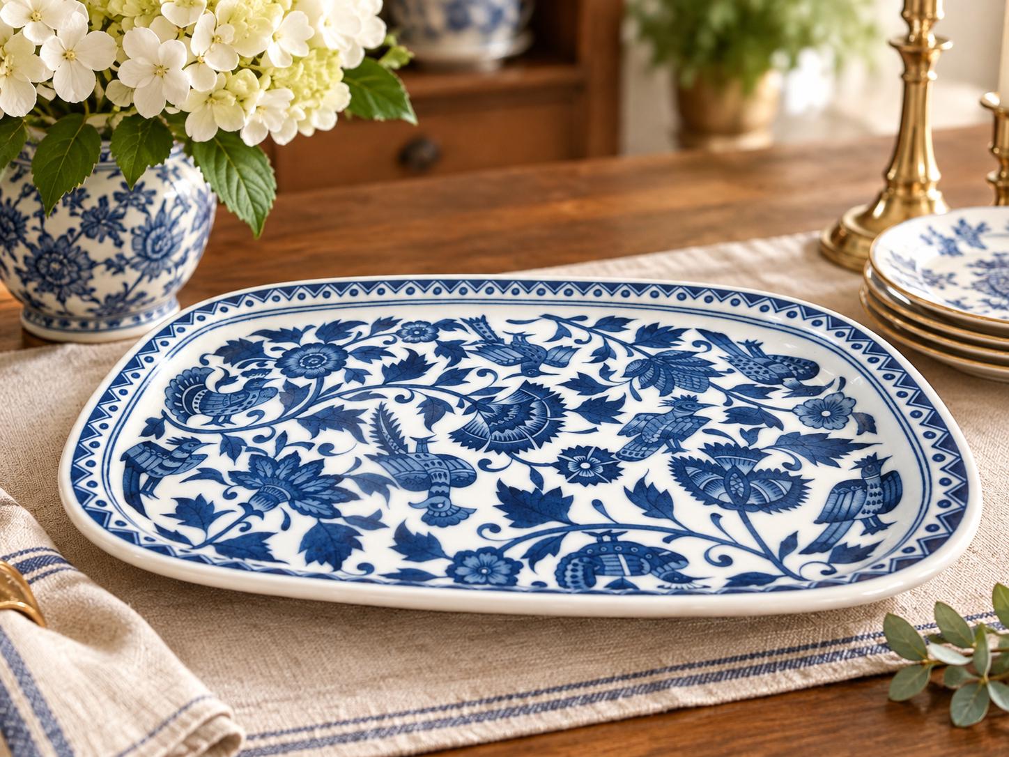 Blue Floral Vintage Platter - Etsy