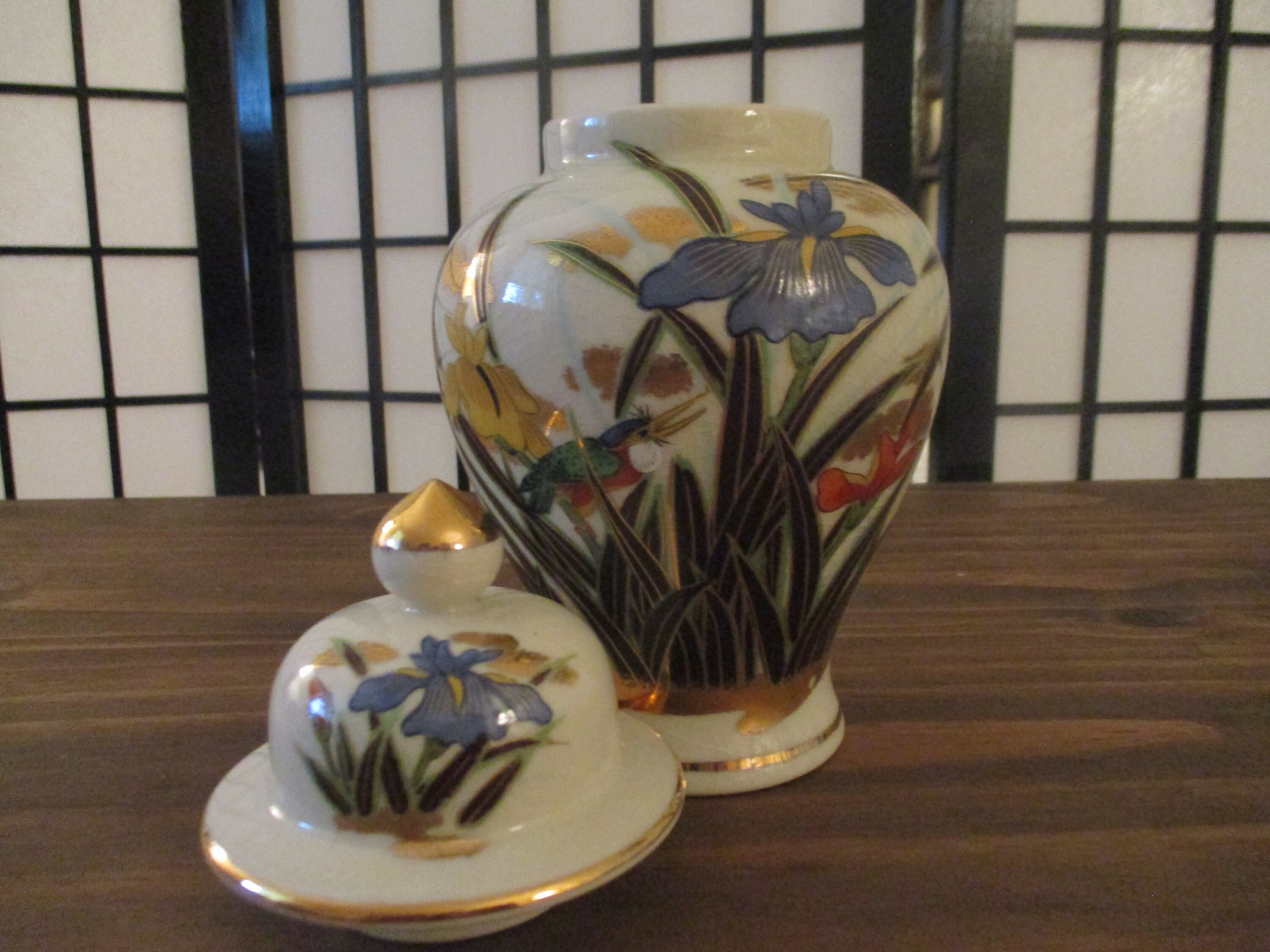 Vintage Japanese jar with lid floral design with gold gilt Etsy