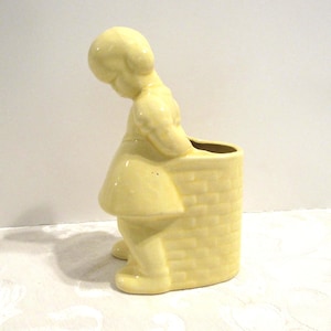 Vintage Dutch Girl Planter: Pale Yellow Ceramic Flower Pot, 1940s