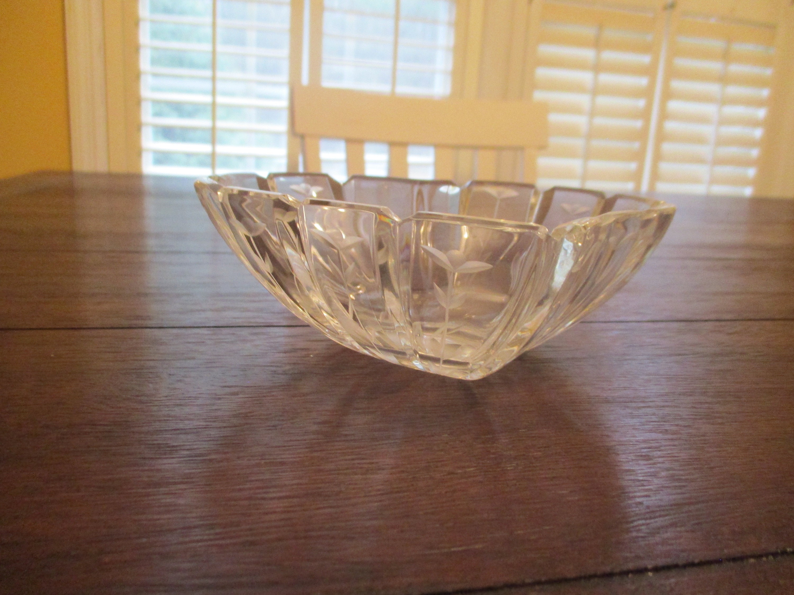 Vintage Glass Heart Candy Dish With Etched Design, Valentine Candy Dish