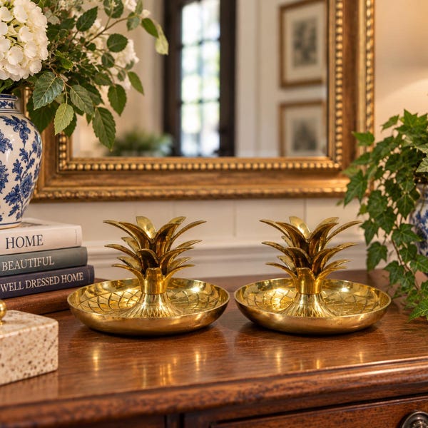Vintage Solid Brass Pineapple Candleholders Pair | Hollywood Regency Table Decor