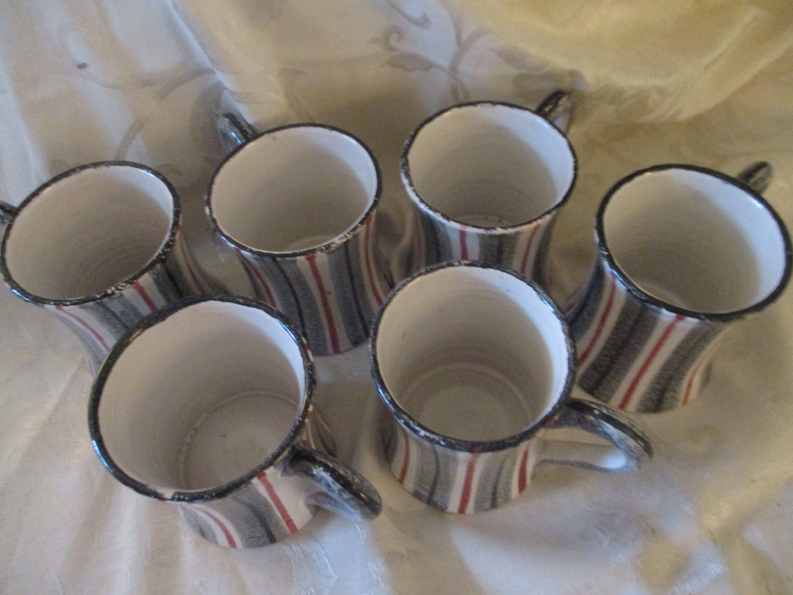 Vintage Italian Coffee Mugs Set of 6 Striped Black and Red Etsy