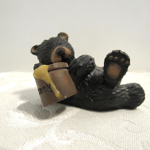 Vintage Youngs black bear figurine, Bear with honey pot figurine, Bear collectibles