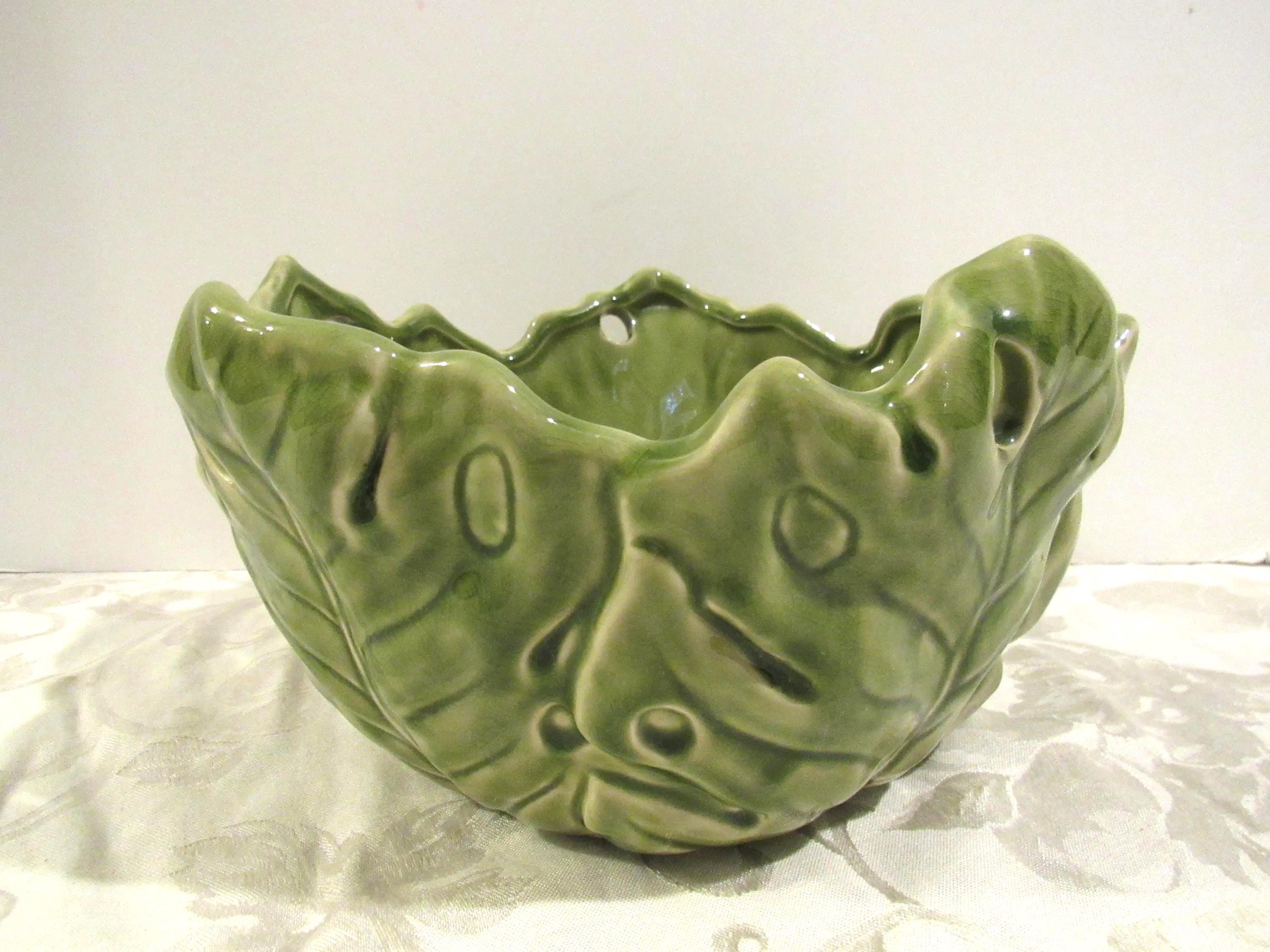 Vintage Ceramic Green Cabbage Serving bowl, Monterey Collection Home Studio Large lettuce bowl, Vintage Cabbage  bowl