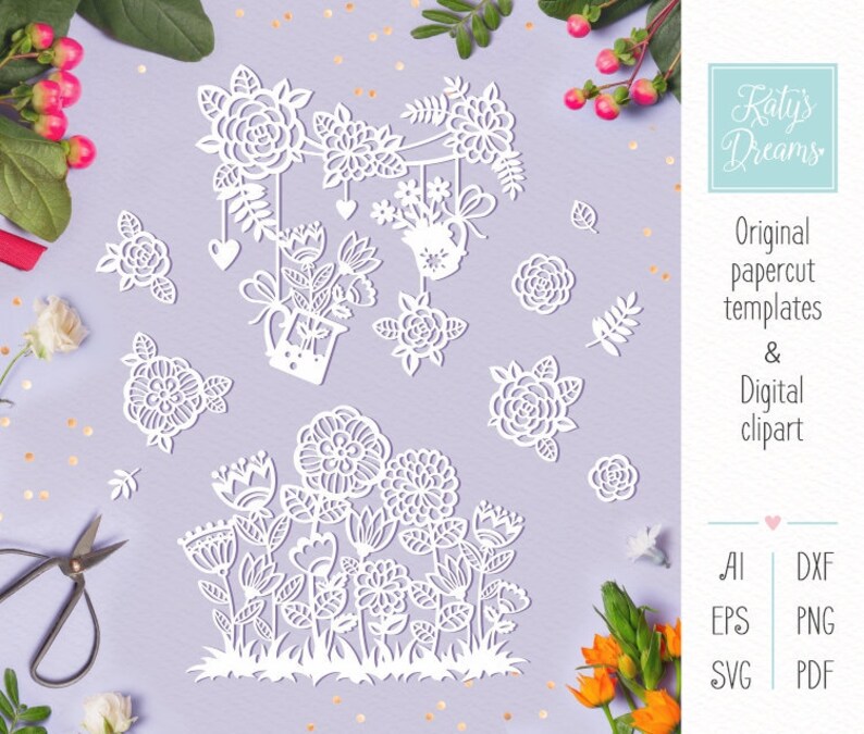 Download Clip Art Flower Svg Romantic Roses Papercut Template Flora Svg Files U0421ricut Silhouette Wedding Clipart Machine Cutting Dxf Love Summer Scrapbooking Art Collectibles