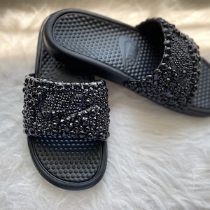 Nike Bling Slides Black Pink With Silver and Gold Accents Etsy Canada