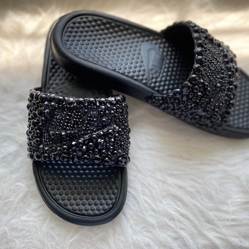 Nike Bling Slides Black on Black - Etsy