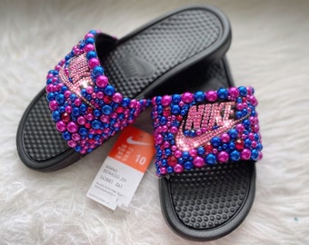 Nike Bling Slides ~ Hot Pink & Blue