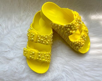 Yellow Bling Birkenstock Inspired Slides