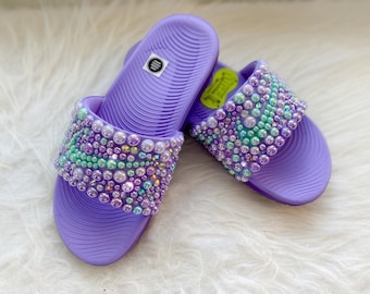 Nike Bling Slides ~ Purple & Turquoise  Little Sparklenista