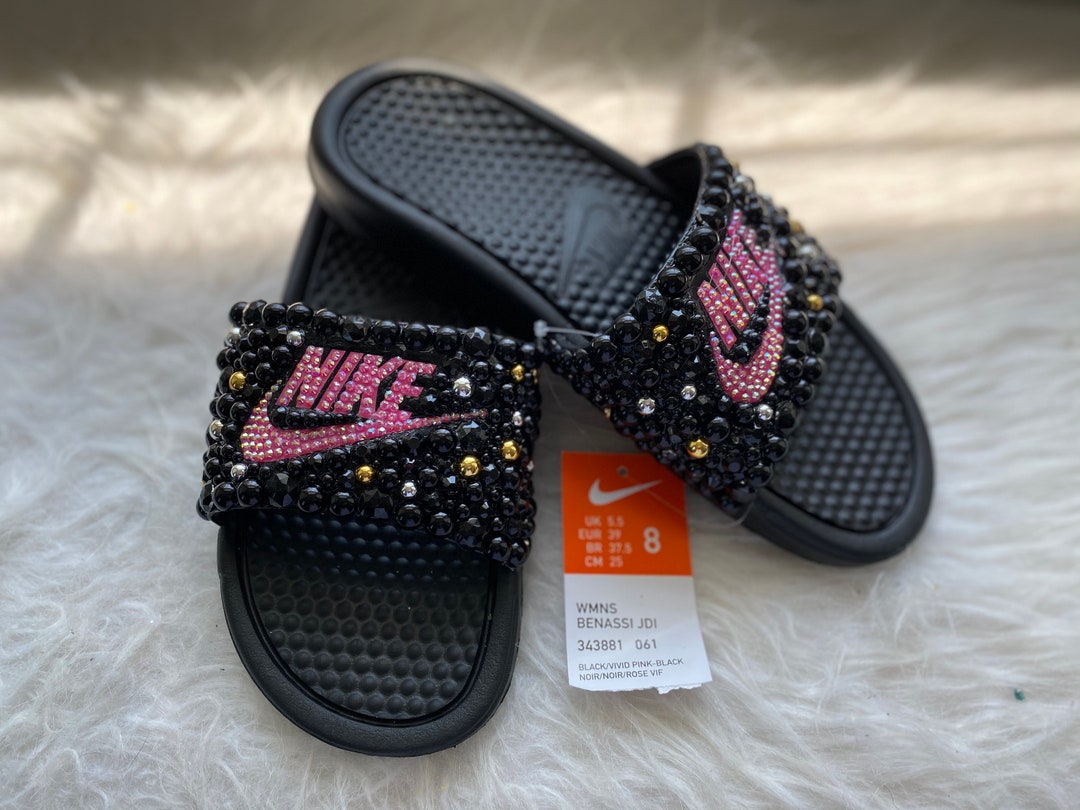 Nike Bling Slides Black & Pink With Silver and Gold Accents Etsy
