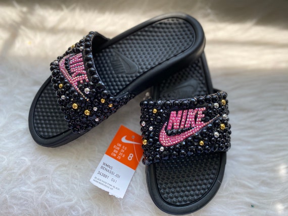Black rose best sale gold nike slides