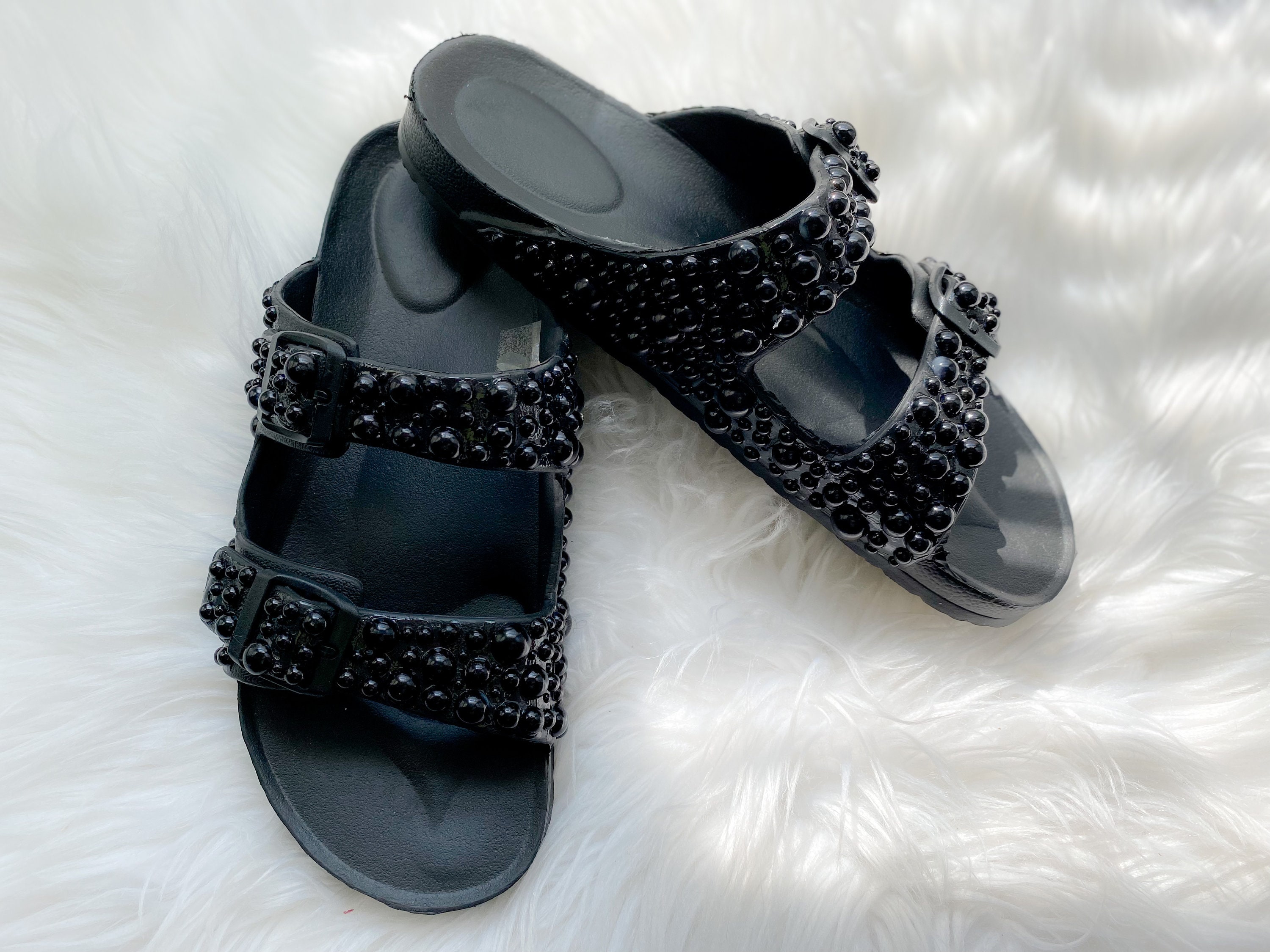 Black Bling Birkenstock Inspired Slides - Etsy