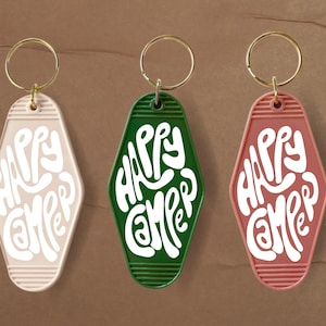 Happy Camper Bachelorette Motel Keychain - Camp Bachelorette Trip - Bridesmaid and Maid of Honor Proposal Gifts - Girls Trip Party Favors