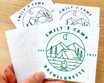 Camp Bachelorette Vinyl Decal – Custom Camping Sticker for Cups, Bottles, Bags, Favors – Personalized Camp Bachelorette Goodies –Camp Themed