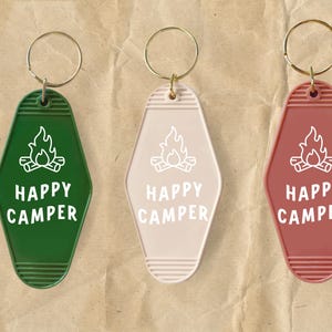 Happy Camper Bachelorette Motel Keychain - Camp Bachelorette Trip - Bridesmaid and Maid of Honor Proposal Gifts - Girls Trip Party Favors