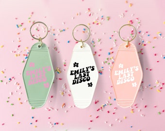Custom Last Disco Themed Bachelorette Motel Keychain - Bridesmaid and Maid of Honor Proposal Gifts - Bachelorette Girls Trip Party Favors