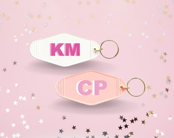 Custom Monogram Cute Motel Hotel Tag Keychain - Bridesmaid and Maid of Honor Proposal Gifts - Bachelorette Girls Trip Party Favors