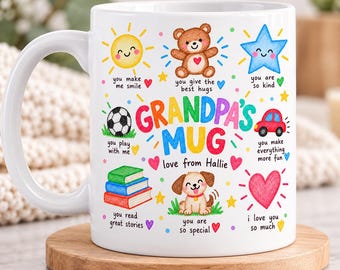 Personalised Grandpas Mug, Gift from Grandchildren, 11oz Ceramic Coffee Cup, Grandad Birthday Gift, Fathers Day Gift