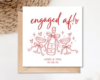 Personalisierte Verlobungskarte mit Prosecco-Glückwünschen für das frisch verlobte Paar
