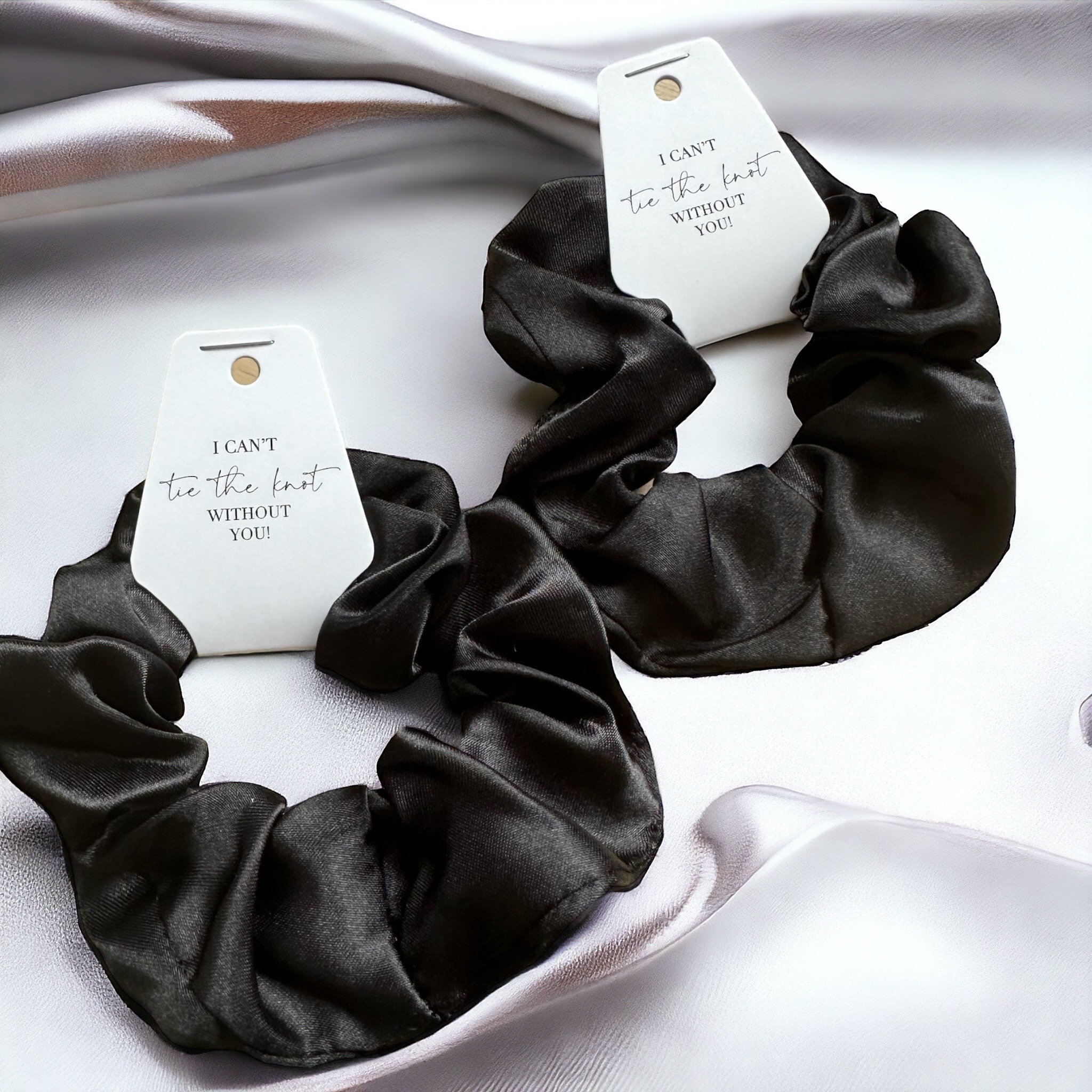 Black Bridesmaid Scrunchie | Satin Scrunchie | Bridesmaid Proposal | Hen Party  | Gift | I Can’t Tie The Knot The Knot Without You