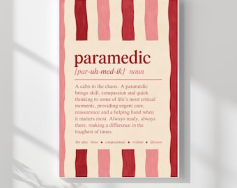 Paramedic Definition Print, Paramedic Gift, Ambulance Wall Art, Paramedic Graduation Gift, NHS Gift, Emergency Medical Gift, Paramedic Decor