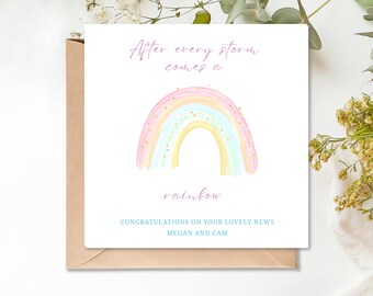 Cartão personalizado para bebê com arco-íris em aquarela | Futura mamãe | Grávida | Casal | Perda gestacional | Presente | Parabéns pela gravidez
