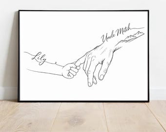 Personalised Uncle Print, Uncle & Children Hand Drawing, Custom Names Uncle Gift, Uncle Birthday Gift, Niece Nephew Keepsake, Uncle Wall Art