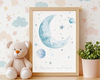 To The Moon and Back Stampa artistica da parete / Stampa per camera da letto / Cameretta dei bambini / Cameretta per bambini / Arte murale per cameretta dei bambini / Regalo per baby shower / Decorazione per cameretta dei bambini /