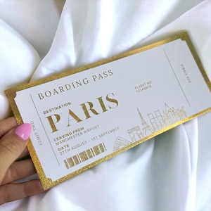 Carte d'embarquement personnalisée foil | Billet cadeau | Week-end | Vacances | Souvenirs | Billet d'événement | Vacances surprises | Cadeau vacances | Révéler