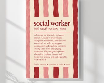 Social Worker Definition Print, Social Worker Gift, Social Work Wall Art, Social Worker Office Decor, Graduation Gift, Thank You Gift