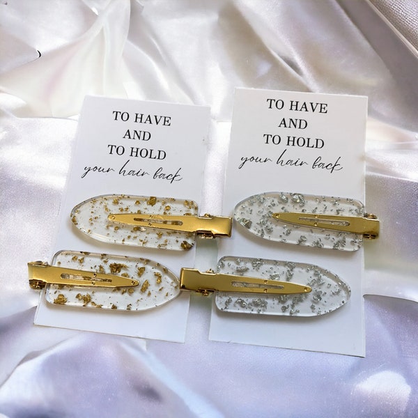 Hochzeit Haarspangen zu haben und zu halten | Gold und Silber Flockenclips | Brautjungfer Vorschlag | Junggesellinnenabschied | Goodie Bag | Geschenk | Brautjungfer |