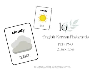 16 Korean English WEATHER Flashcards / Prints - Digital | Printable | Bilingual | Language | Homeschooling | Matching | Montessori
