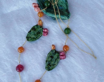 Collier en céramique,collier pierres précieuses et céramique,collier/collier céramique,collier sicilien,collier avec pierres semi-précieuses et céramiques