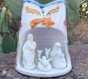 Figurines De Crèche Âne Et Bœuf En Céramique De Caltagirone - Décorées à La Main