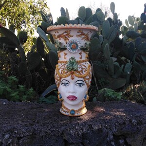 Sicilian ceramic brown head, height 50 cm, handmade.