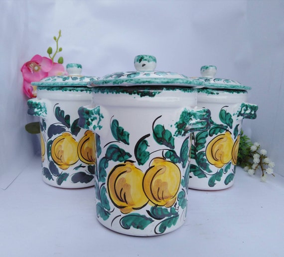 Barattoli da cucina in ceramica Caltagirone,set cucina,contenitori cucina,barattoli sale,zucchero,caffè/Caltagirone ceramic kitchen jars.