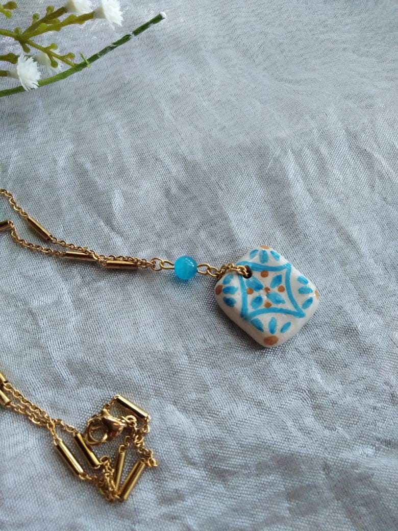 Collier pendentif en céramique, collier avec carrelage sicilien/collier avec pendentif céramique, collier avec carrelage sicilien