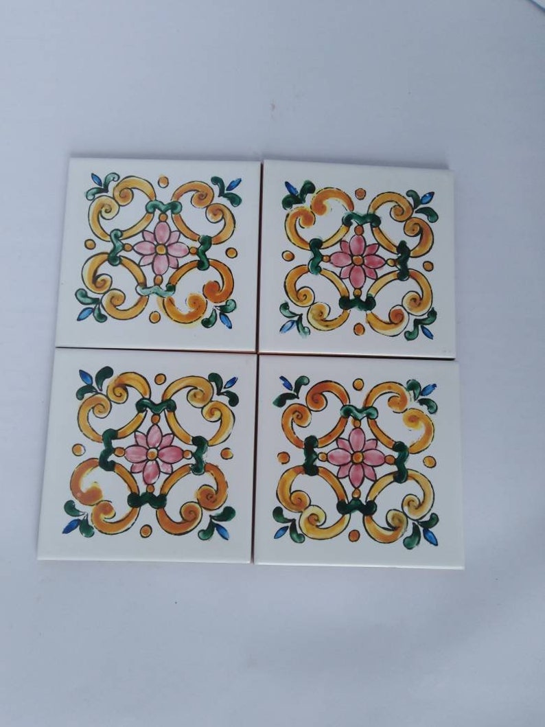 Sicilian tiles 10x10,decorated tiles,kitchen tiles, coasters image 4
