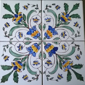 Hand-decorated Sicilian ceramic floral panel, consisting of 4 Pz