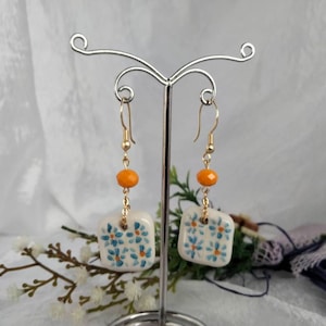 Ceramic earrings, Caltagirone earrings, Sicilian earrings, tile earrings, Sicilian majolica earrings, women's earrings, drop earrings.