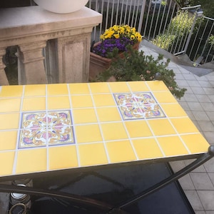 Decorated tiles, ceramic panel, backsplash, table, kitchen tiles, Sicilian decor, mosaic, Sicilian tiles,Caltagirone decor, 4x4 inch tile