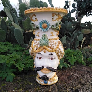 Sicilian head, Caltagirone ceramic, Sicilian Moors, Moor&#39;s head 50 cm, Sicilian craftsmanship, Sicilian ceramics