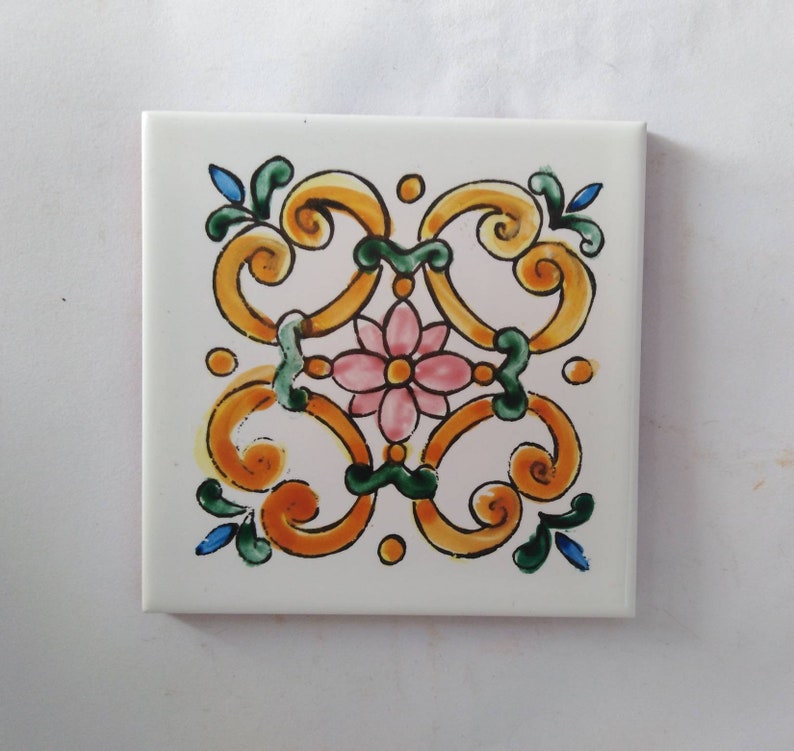 Sicilian tiles 10x10,decorated tiles,kitchen tiles, coasters image 2