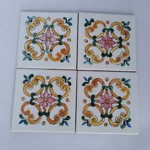 Sicilian tiles 10x10,decorated tiles,kitchen tiles, coasters image 1