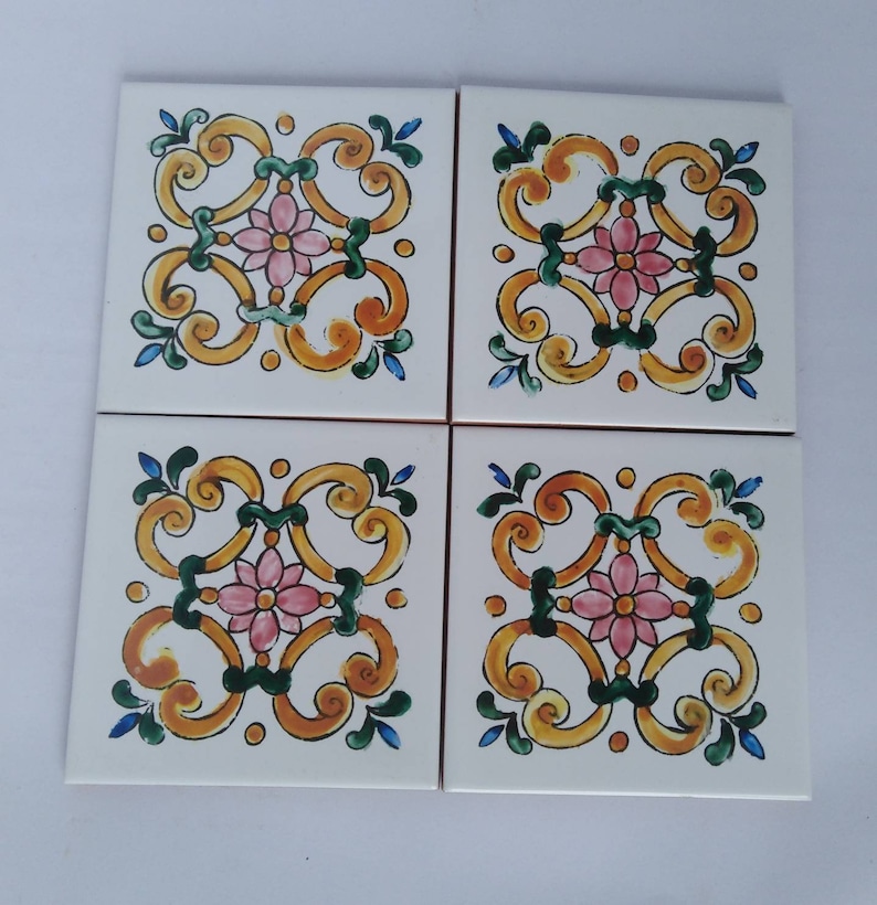 Sicilian tiles 10x10,decorated tiles,kitchen tiles, coasters image 1