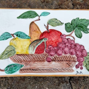 Painel cerâmico com frutas, azulejo com frutas, backsplash, mosaico