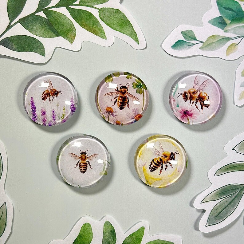 Handmade Round Glass Bee Magnets | Custom Glass Magnets | Handmade Home ...